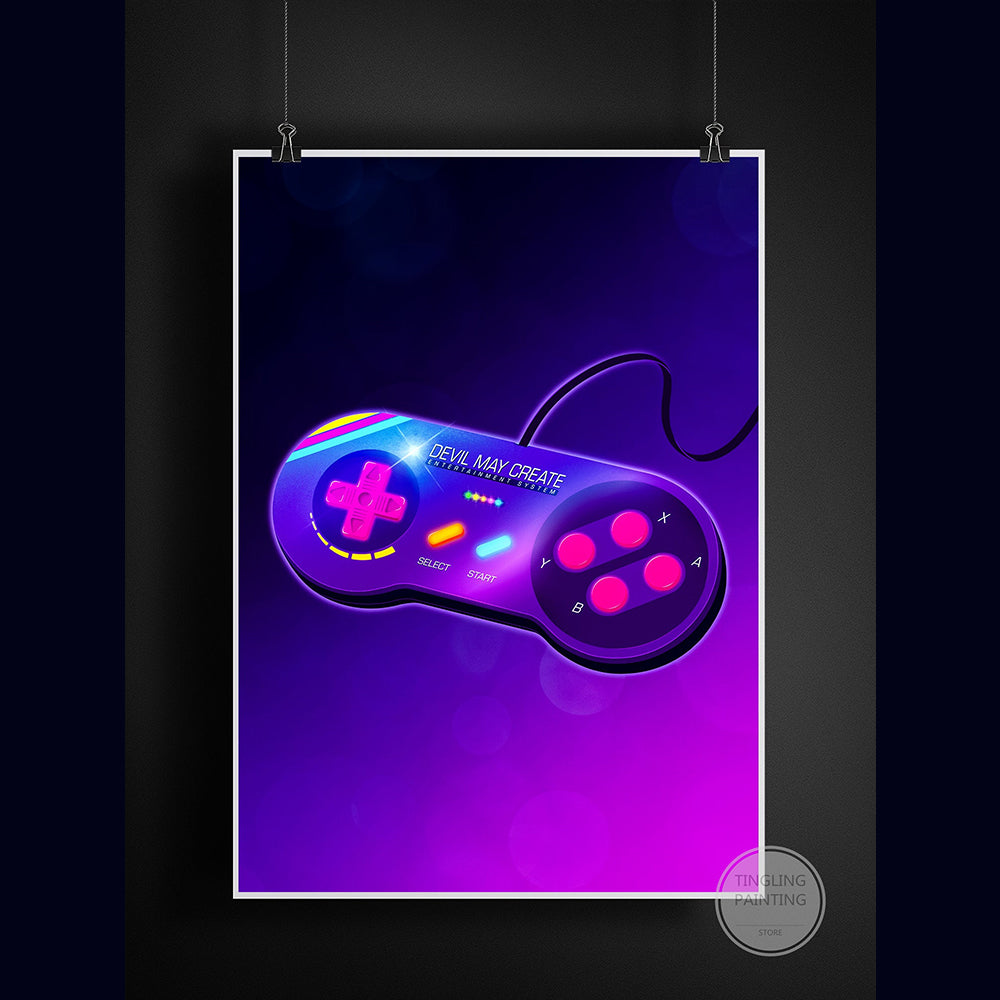 Retro Neon Gaming Canvas Poster