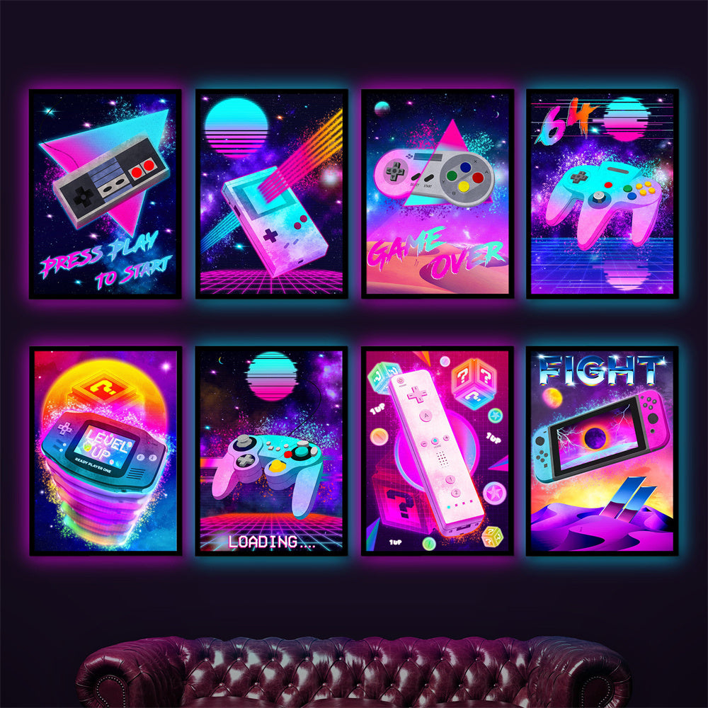 Retro Neon Gaming Canvas Poster