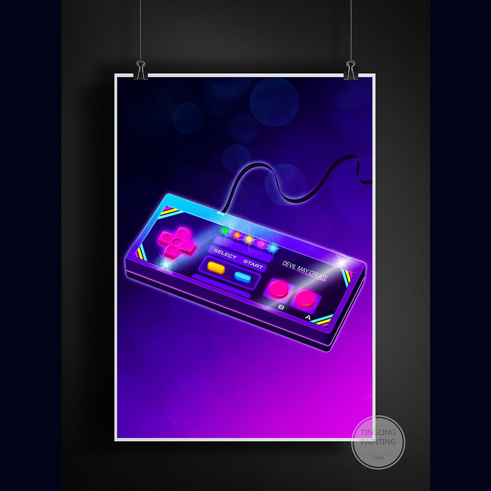 Retro Neon Gaming Canvas Poster