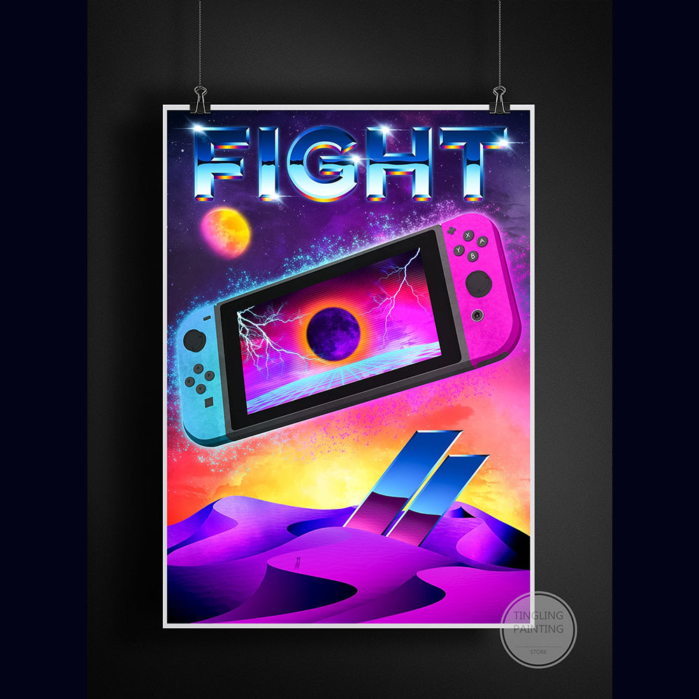 Retro Neon Gaming Canvas Poster